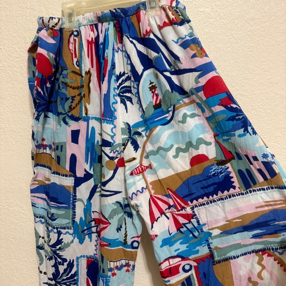 Fresh Destinations Tropical Vacation Print Rayon Wide Leg Pants Womens Medium - Picture 10 of 16